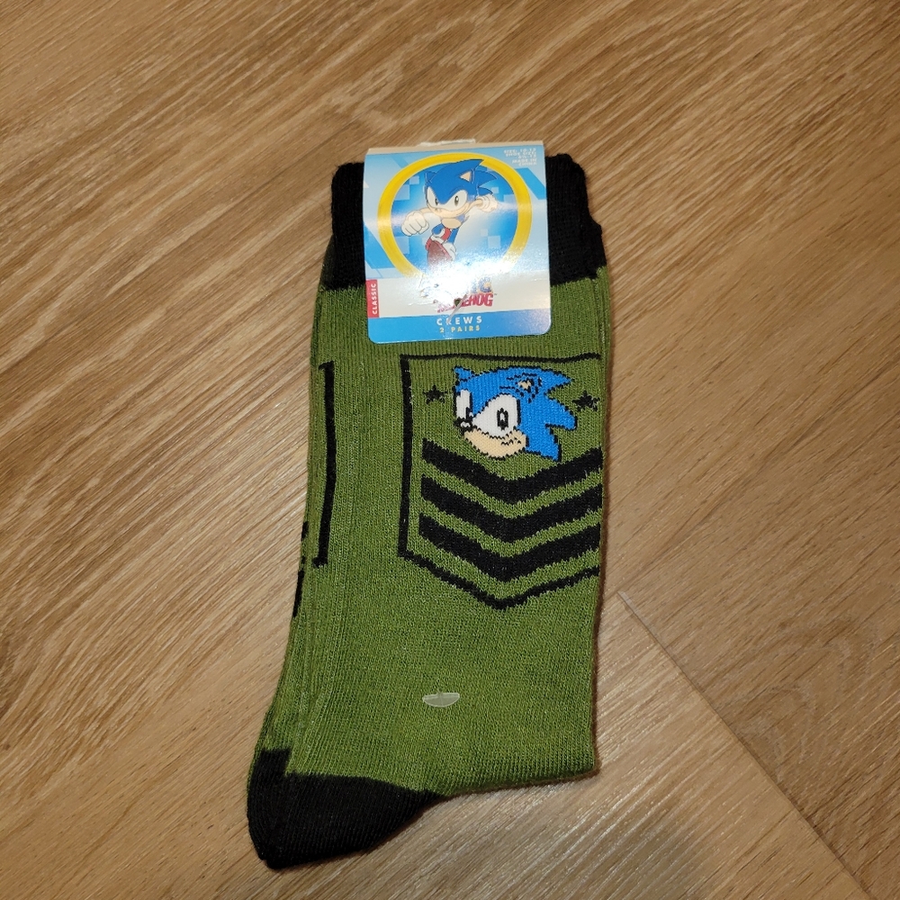 2 Pairs Sonic The Hedgehog Socks Size 10-13 Sega Camo Green Military New